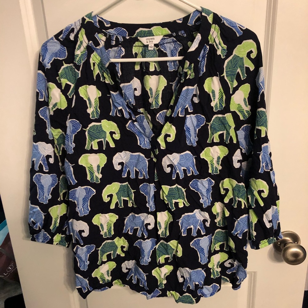 Elephant top- navy and green
